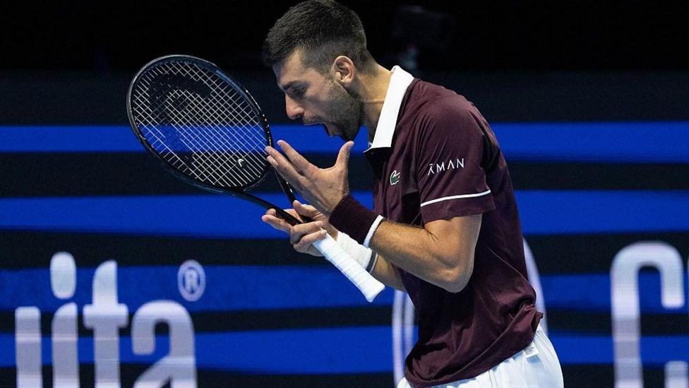 Novak Djokovic is frustrated during his defeat by Jan-Lennard Struff